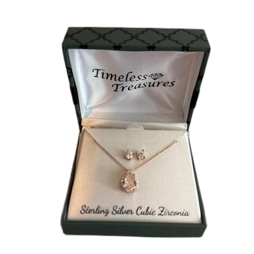 Timeless Treasures Necklace and earring Set Sterling Sliver & Cubic Zirconia NWT